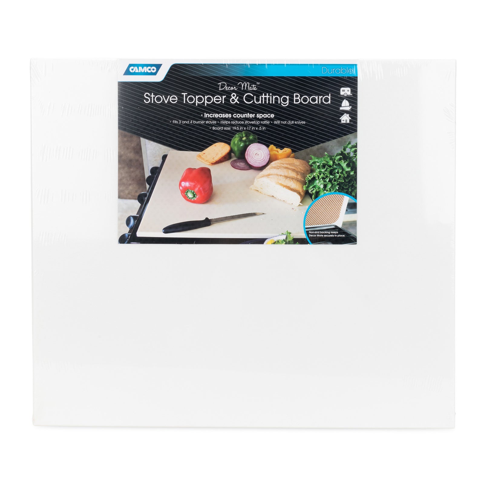 Camco Decor Mate RV Stove Topper & Workspace Board for Trailers & Campers, White - VMInnovations