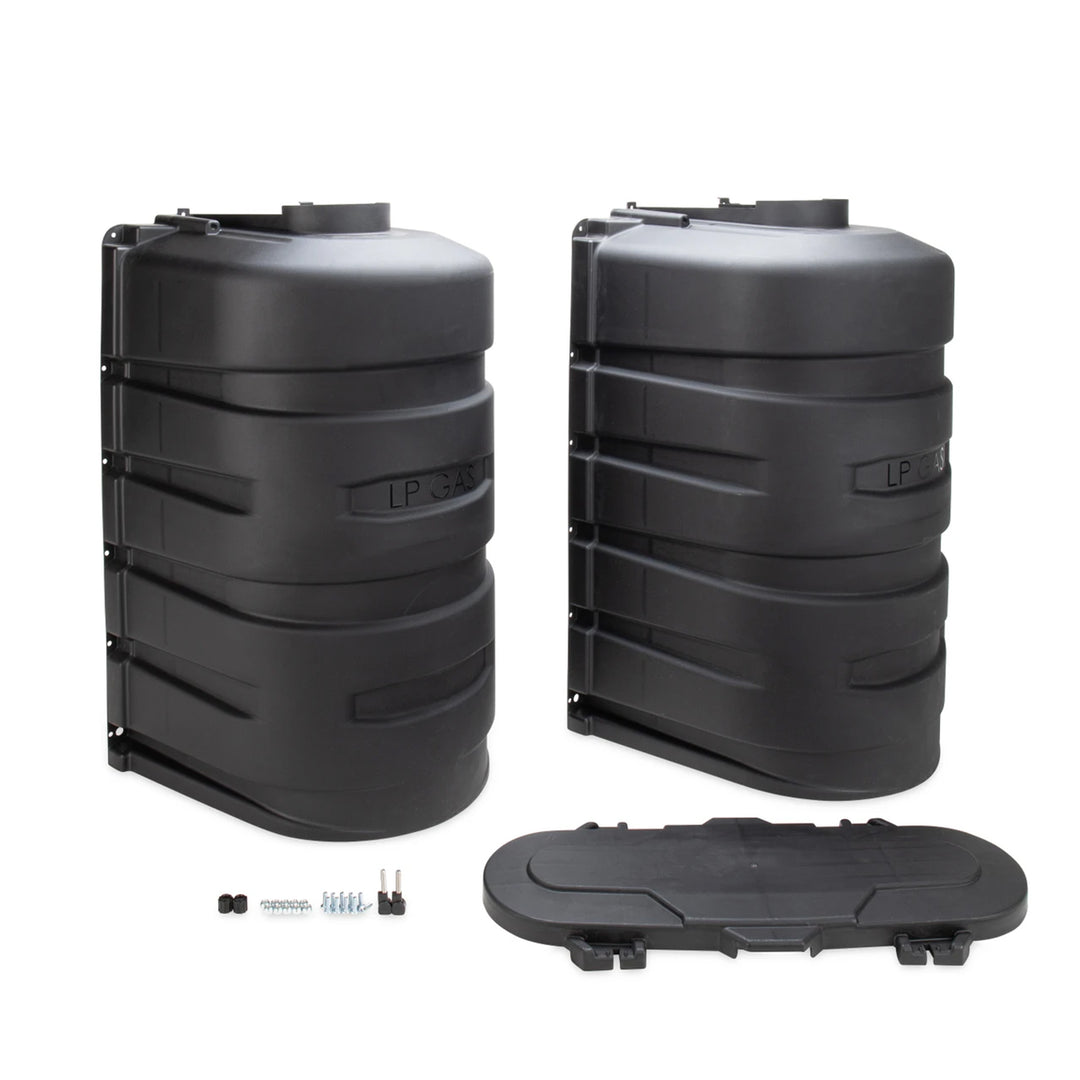 Camco Dual Propane Tank Cover for Campers or RVs, Fits 2 30 Pound Steel Tanks - VMInnovations