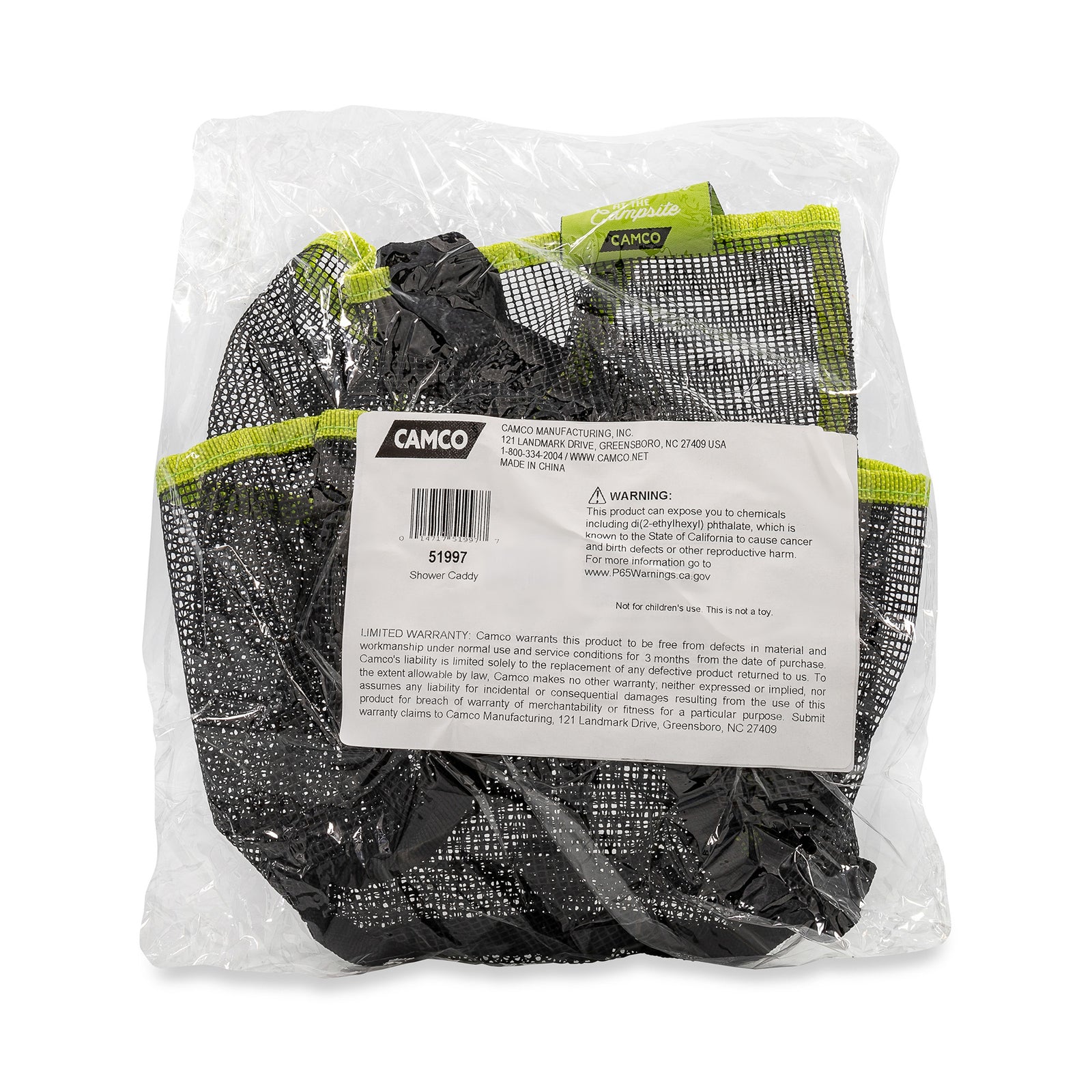 Camco Shower Caddy, Mesh Bag Bathroom Storage Accessory with Handle, Black/Green - VMInnovations