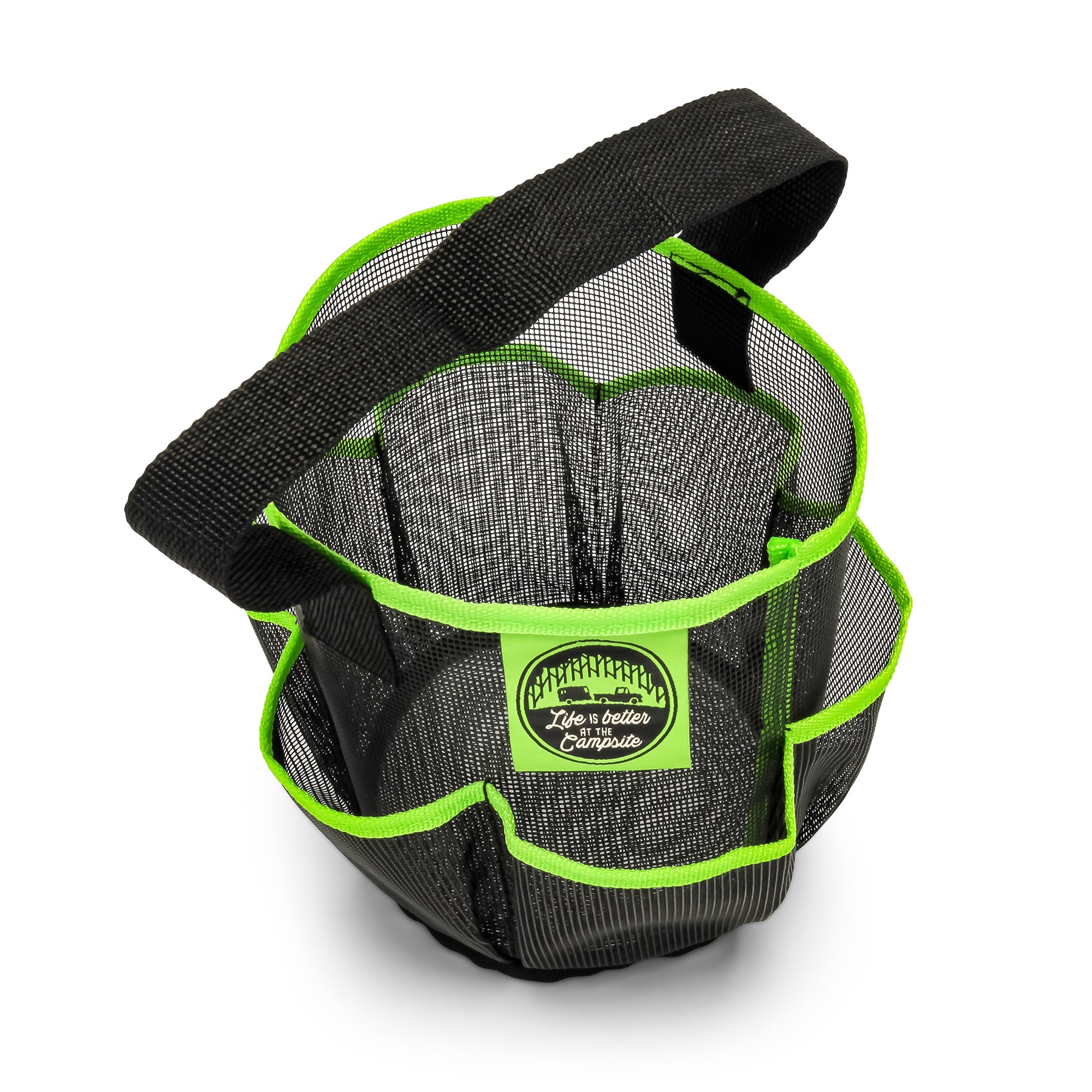 Camco Shower Caddy, Mesh Bag Bathroom Storage Accessory with Handle, Black/Green - VMInnovations