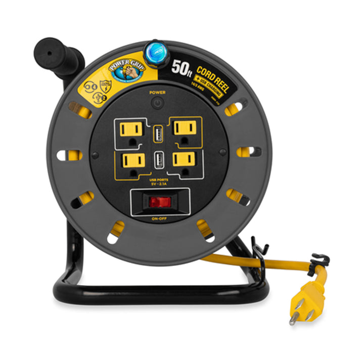 Camco 50 Foot Extension Cord Reel with 4 Electrical Outlets & 2 USB Ports, 125V - VMInnovations