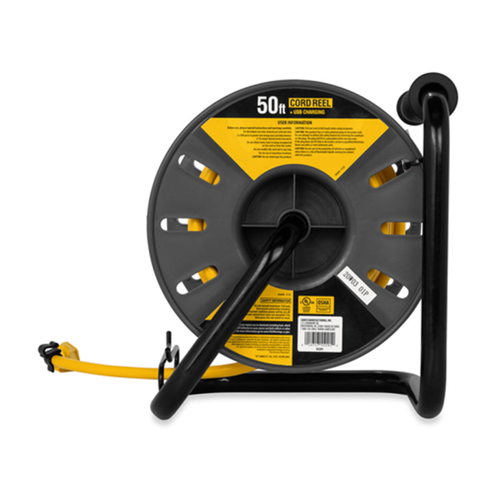 Camco 50 Foot Extension Cord Reel with 4 Electrical Outlets & 2 USB Ports, 125V - VMInnovations