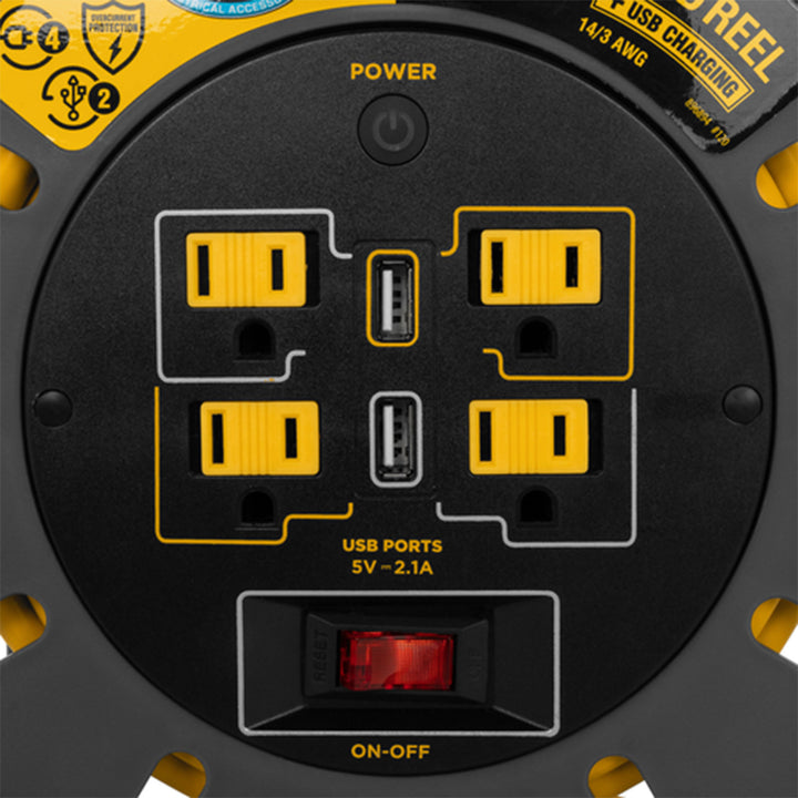 Camco 50 Foot Extension Cord Reel with 4 Electrical Outlets & 2 USB Ports, 125V - VMInnovations