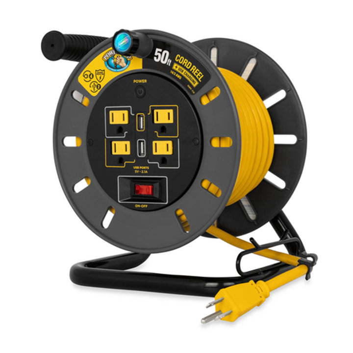 Camco 50 Foot Extension Cord Reel with 4 Electrical Outlets & 2 USB Ports, 125V - VMInnovations