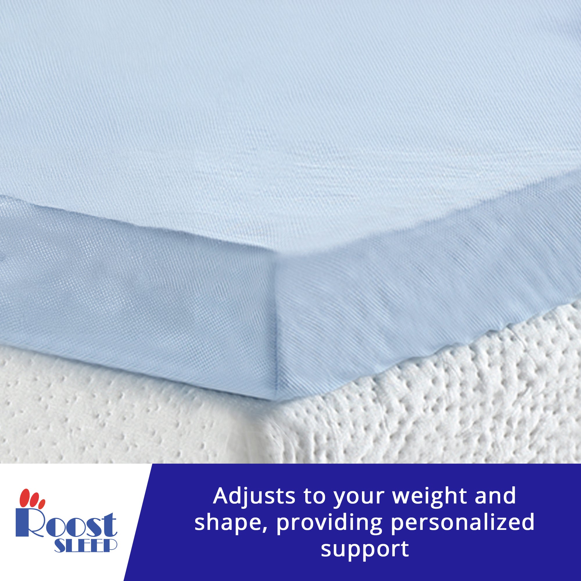 Roost Sleep Cool Cloud 3-Inch Memory Foam Twin Mattress Topper with Cover, Blue