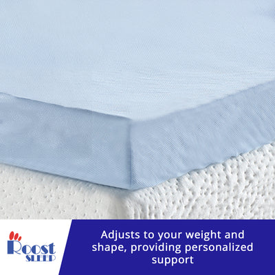 Roost Sleep Cool Cloud 3-Inch Memory Foam Twin Mattress Topper with Cover, Blue