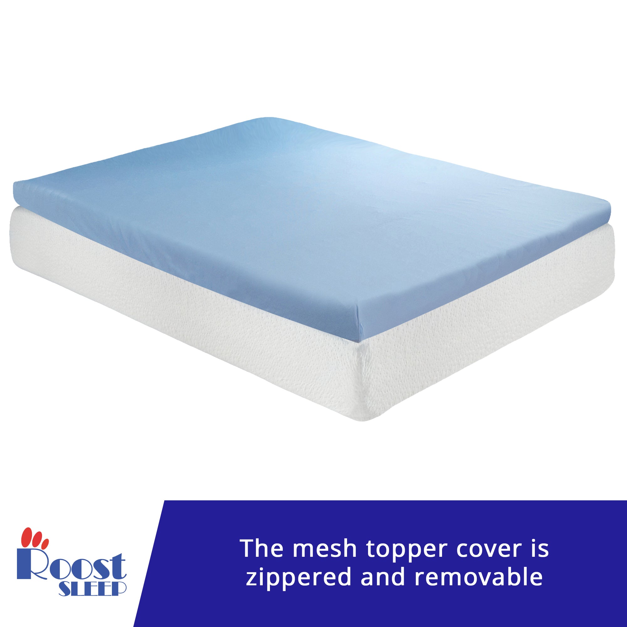 Roost Sleep Cool Cloud 3-Inch Memory Foam Twin Mattress Topper with Cover, Blue