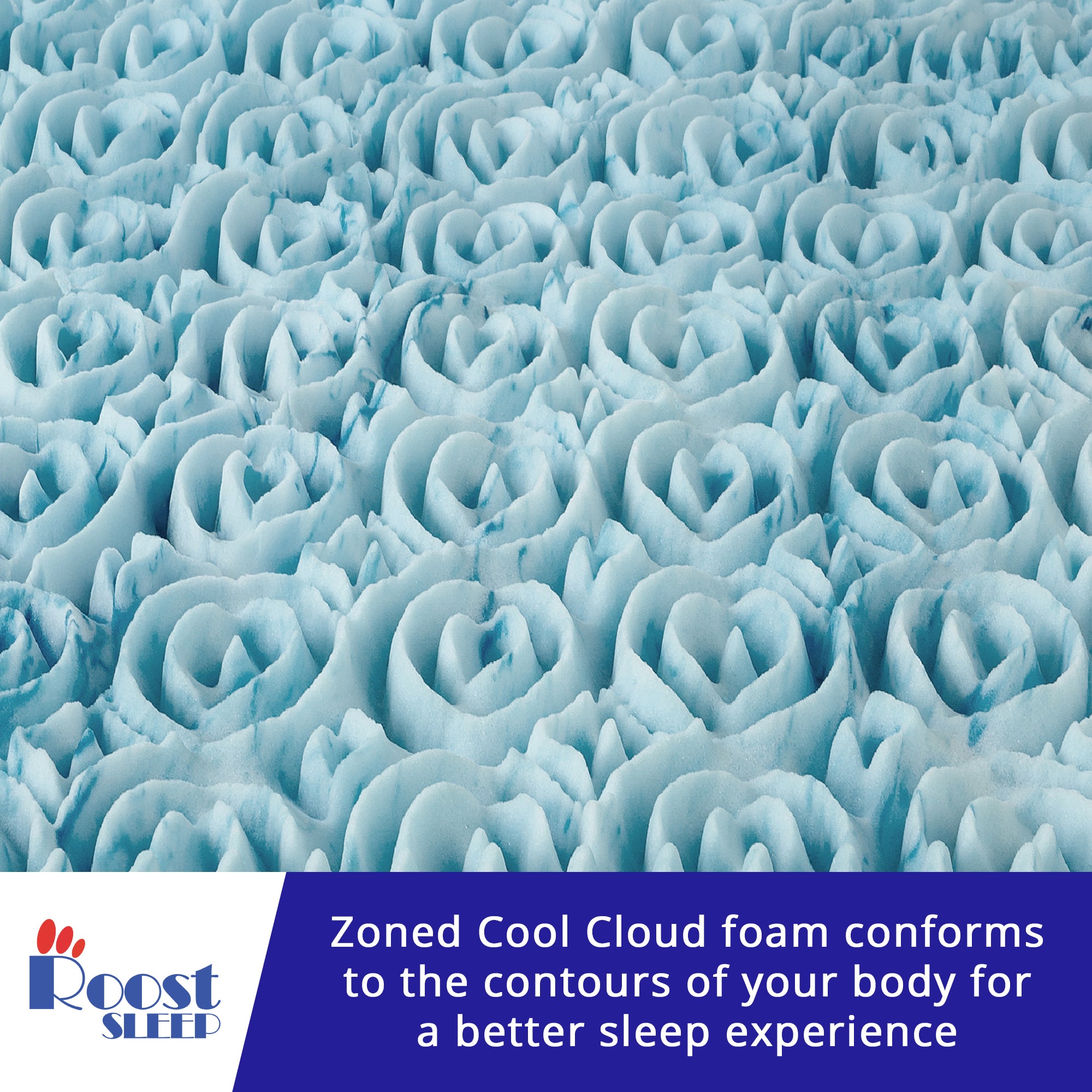 Roost Sleep Cool Cloud 3-Inch Memory Foam Twin Mattress Topper with Cover, Blue