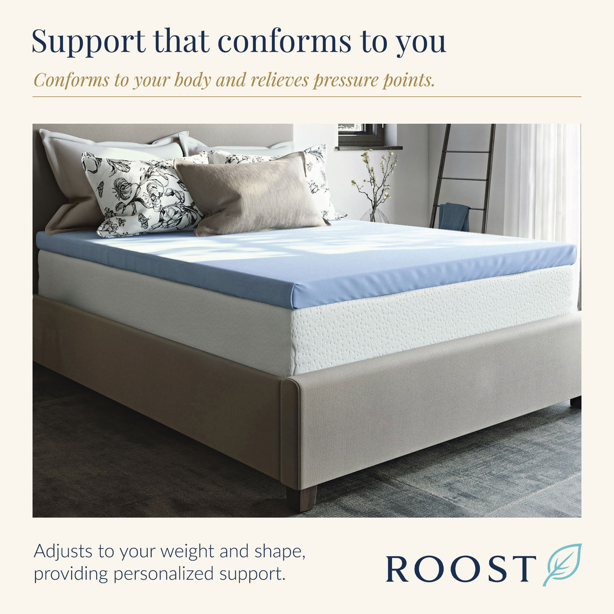 Roost Sleep Cool Cloud 3" Memory Foam Twin XL Mattress Topper with Cover, Blue
