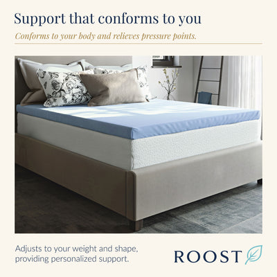 Roost Sleep Cool Cloud 3" Memory Foam Twin XL Mattress Topper with Cover, Blue