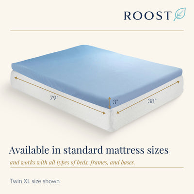 Roost Sleep Cool Cloud 3" Memory Foam Twin XL Mattress Topper with Cover, Blue