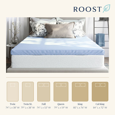 Roost Sleep Cool Cloud 3" Memory Foam Twin XL Mattress Topper with Cover, Blue