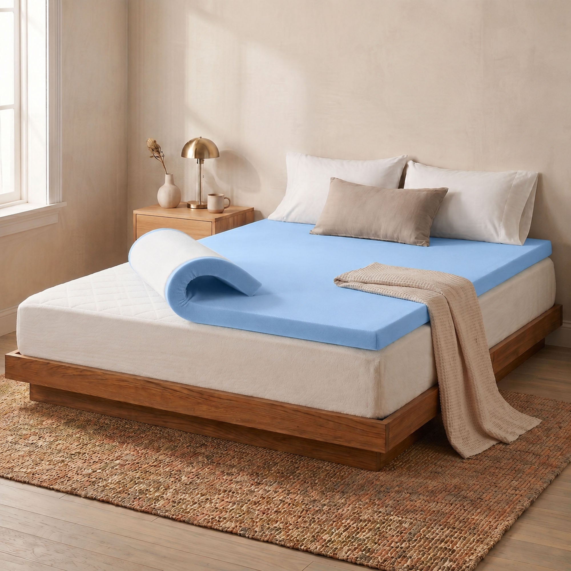 Roost Sleep Cool Cloud 3" Memory Foam Twin XL Mattress Topper with Cover, Blue