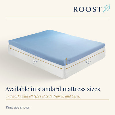 Roost Sleep Cool Cloud 3-Inch Memory Foam King Mattress Topper with Cover, Blue