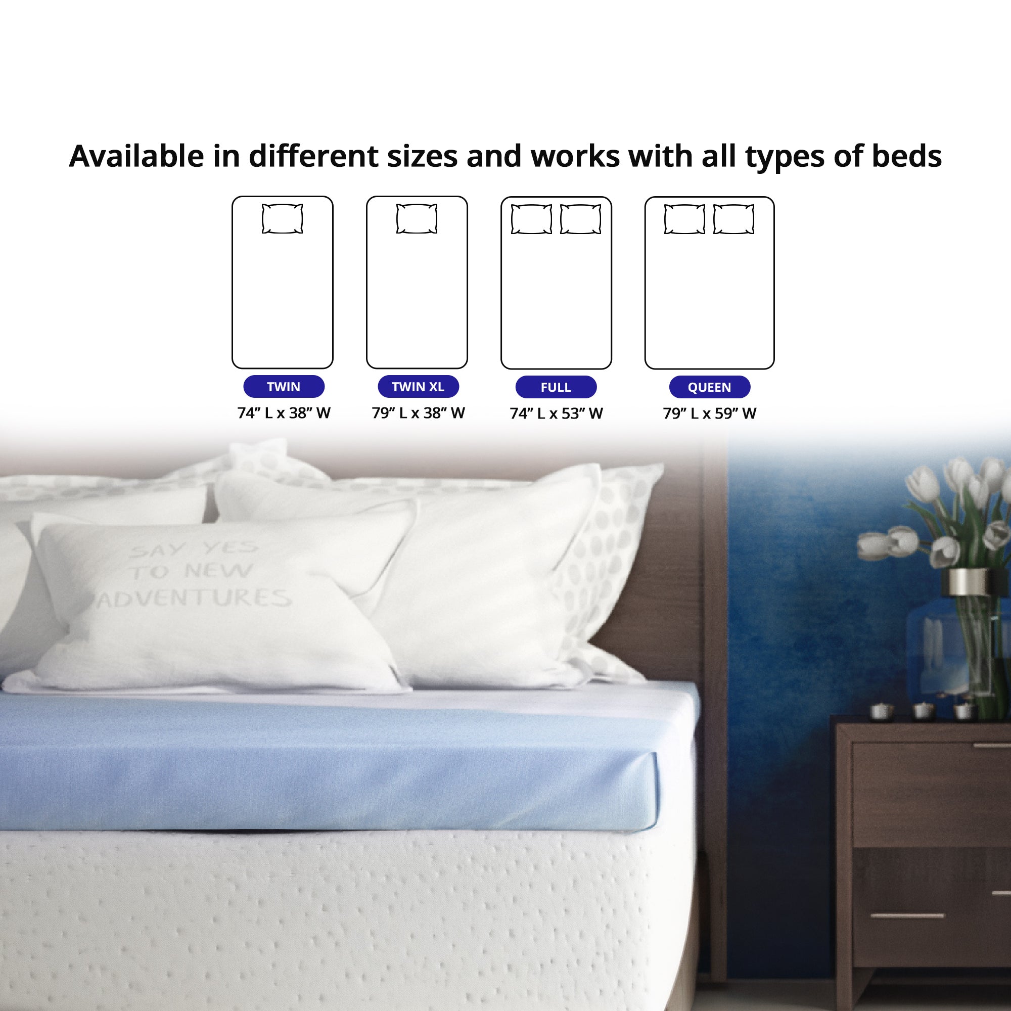 Roost Sleep Cool Cloud 3" Memory Foam Cali King Mattress Topper with Cover, Blue