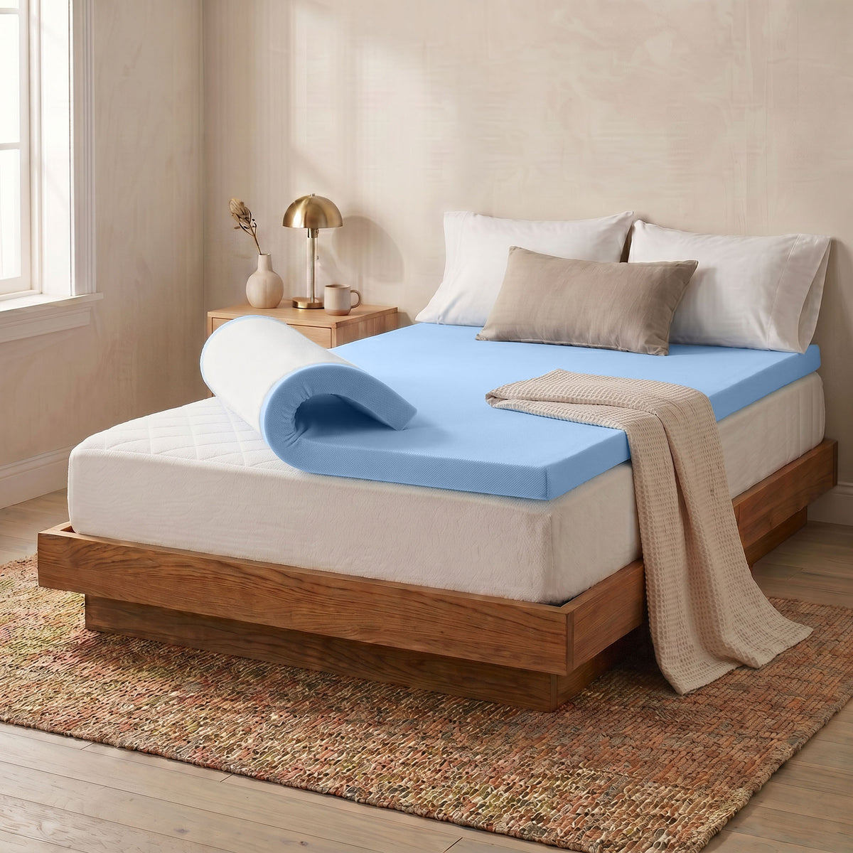 Roost Sleep Cool Cloud 3" Memory Foam Cali King Mattress Topper with Cover, Blue