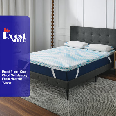 Roost Sleep Cool Cloud Supreme 3" Memory Foam Twin XL Mattress Topper, Blue