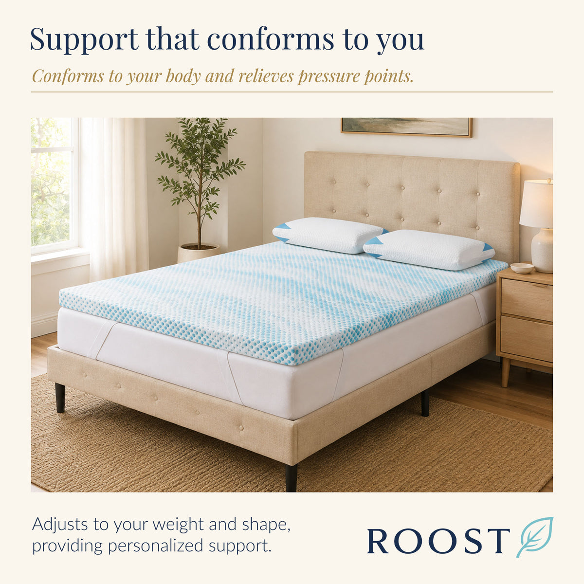 Roost Sleep Cool Cloud Supreme 3" Memory Foam Twin XL Mattress Topper, Blue