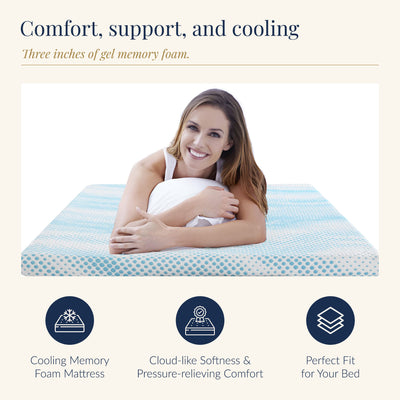 Roost Sleep Cool Cloud Supreme 3" Memory Foam Twin XL Mattress Topper, Blue