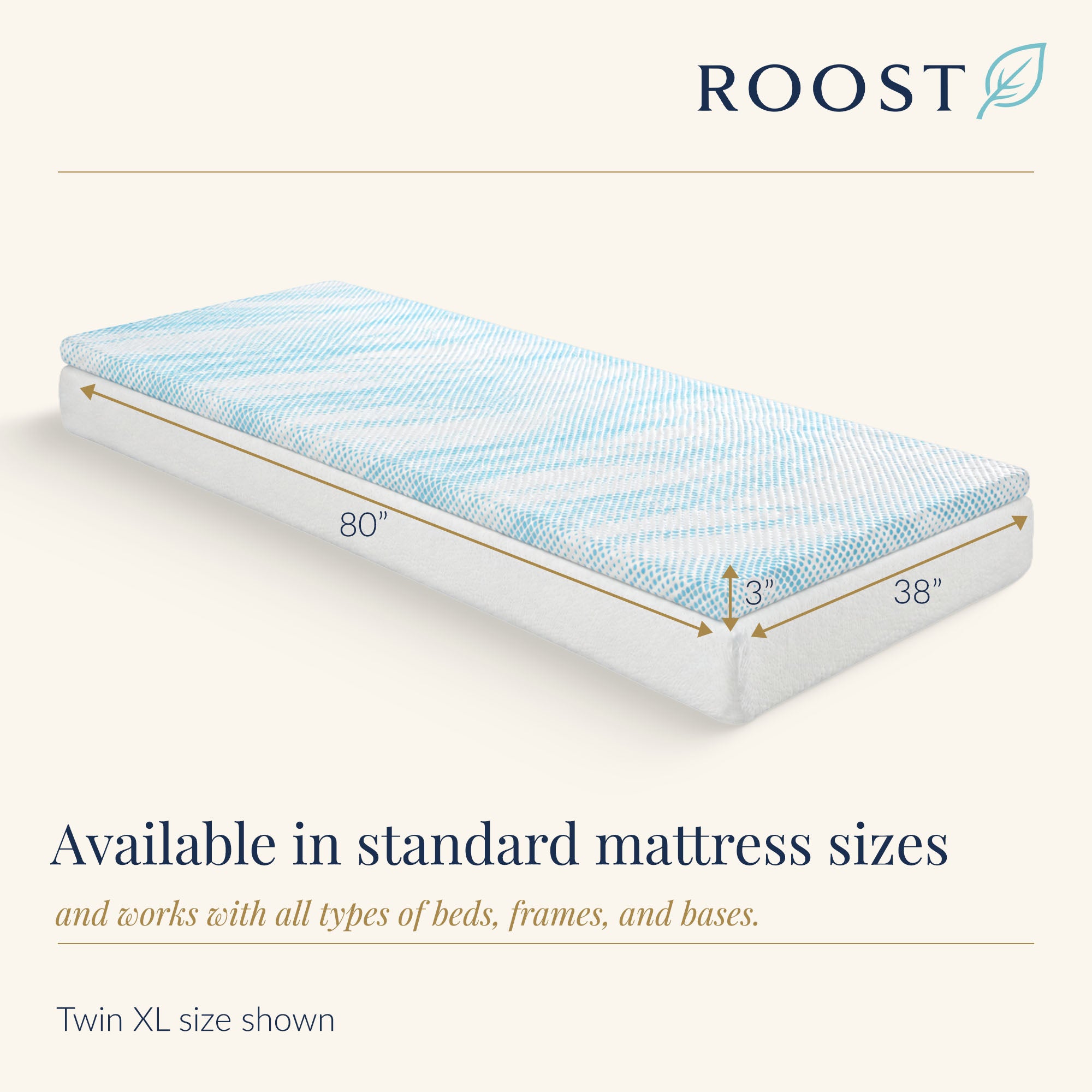 Roost Sleep Cool Cloud Supreme 3" Memory Foam Twin XL Mattress Topper, Blue