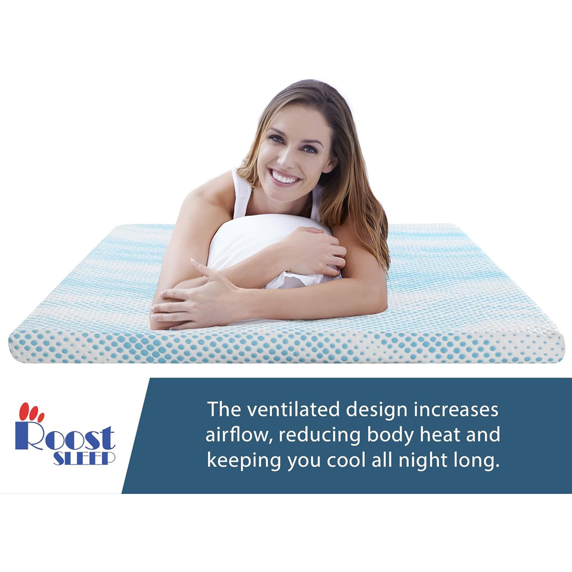 Roost Sleep Cool Cloud Supreme 3" Gel Memory Foam Cooling Mattress Topper, Queen (Used)