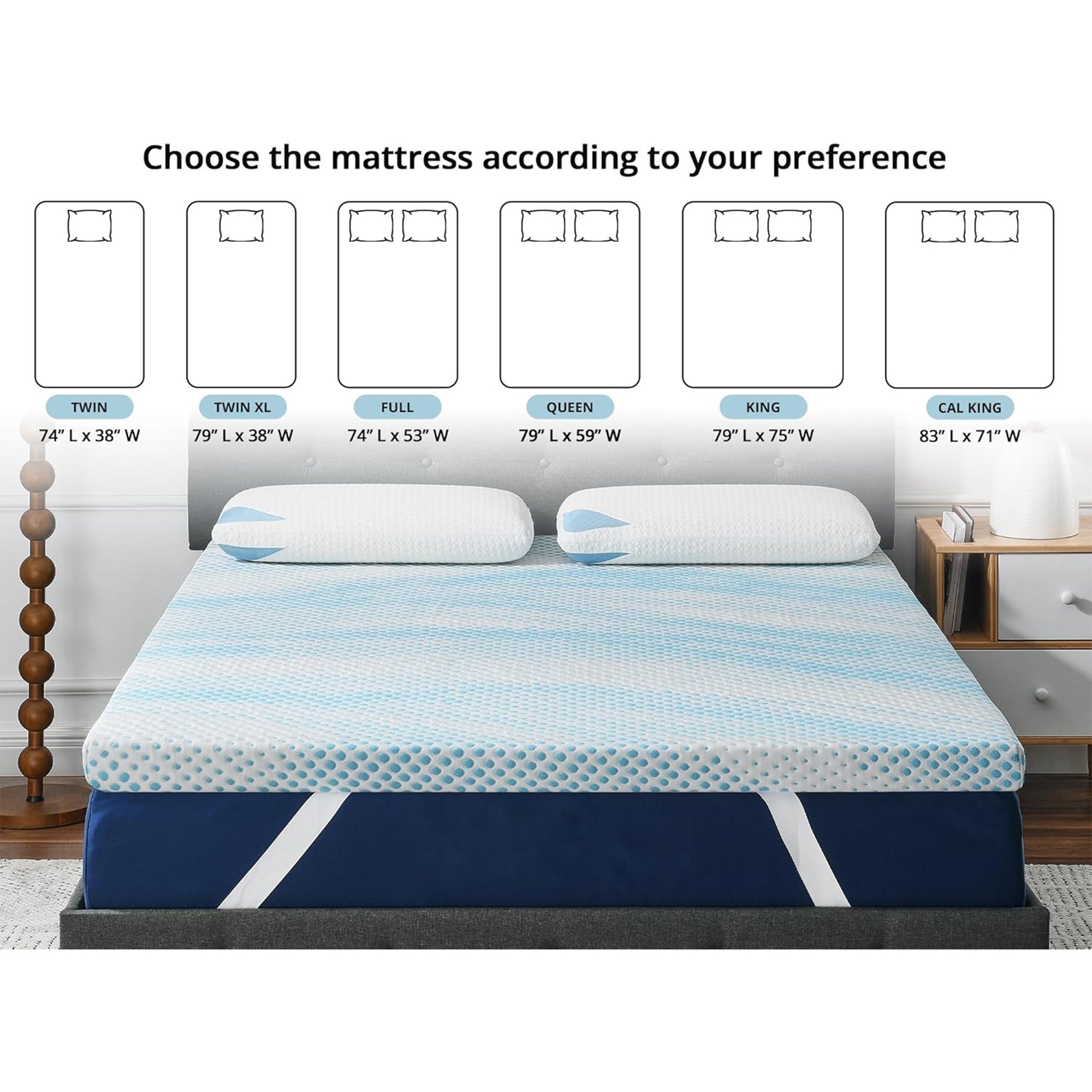 Roost Sleep Cool Cloud Supreme 3" Gel Memory Foam Cooling Mattress Topper, Queen (Used)