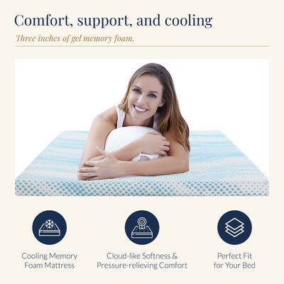 Roost Sleep Cool Cloud Supreme 3" Gel Memory Foam Cooling Mattress Topper, Queen