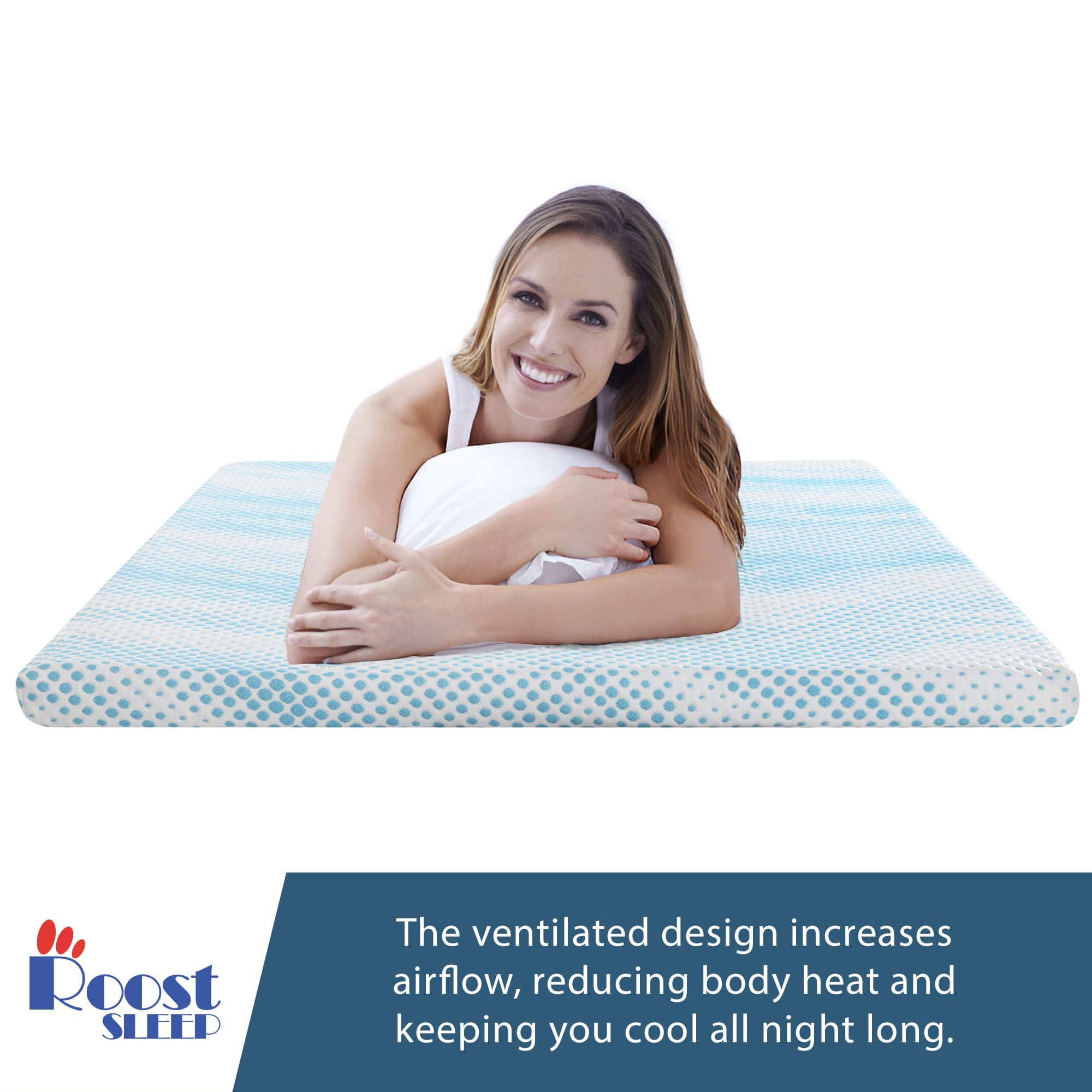 Roost Sleep Cool Cloud Supreme 3" Memory Foam Cali King Mattress Topper, Blue