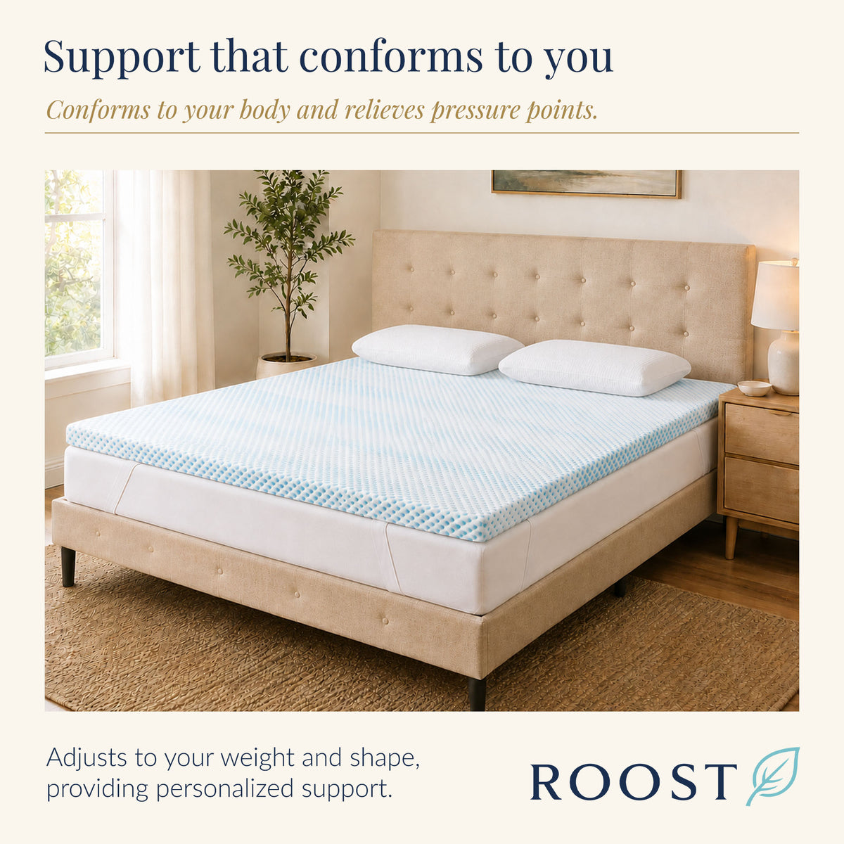 Roost Sleep Cool Cloud Supreme 3" Memory Foam Cali King Mattress Topper, Blue