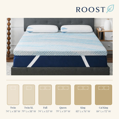 Roost Sleep Cool Cloud Supreme 3" Memory Foam Cali King Mattress Topper, Blue