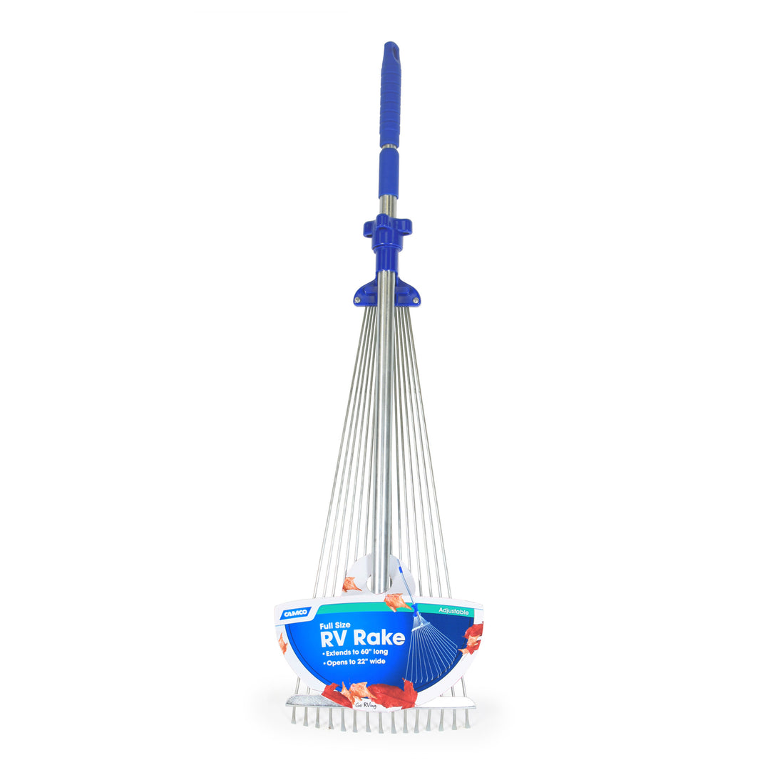 Camco Telescopic Collapsible RV Rake, Extends up to 60 Inches for Camping, Blue - VMInnovations