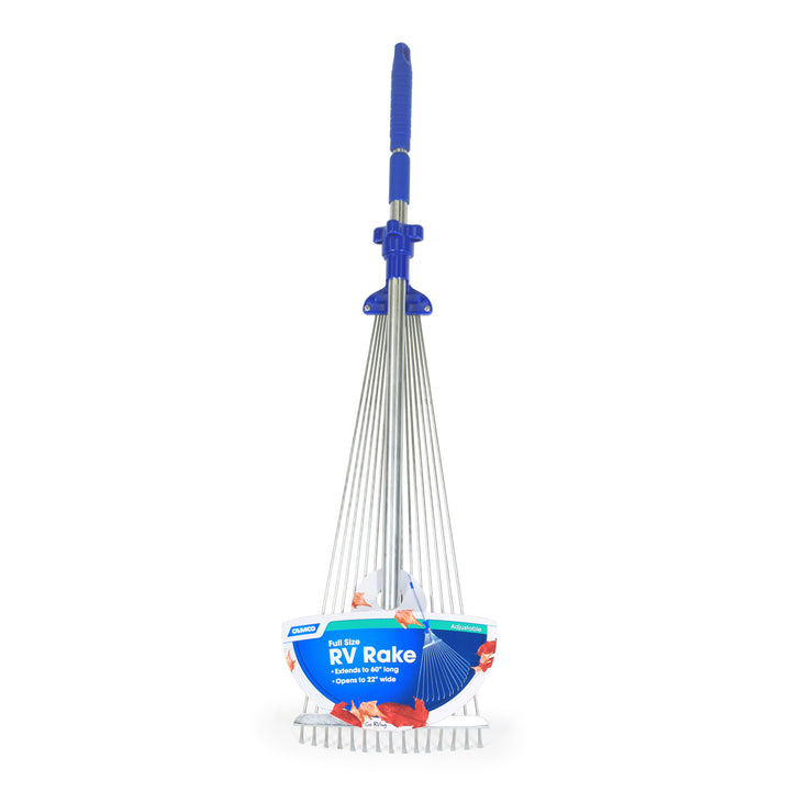 Camco Telescopic Collapsible RV Rake, Extends up to 60 Inches for Camping, Blue - VMInnovations