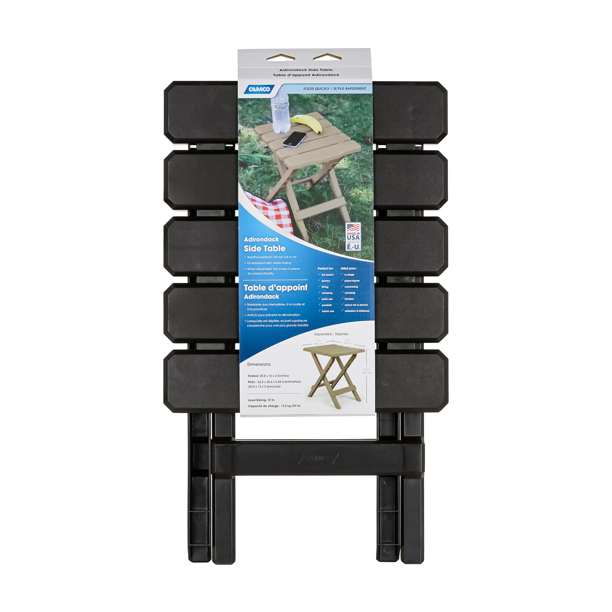 Camco Adirondack Style Folding Plastic Large Table, Indoor or Outdoor Use, Mocha - VMInnovations