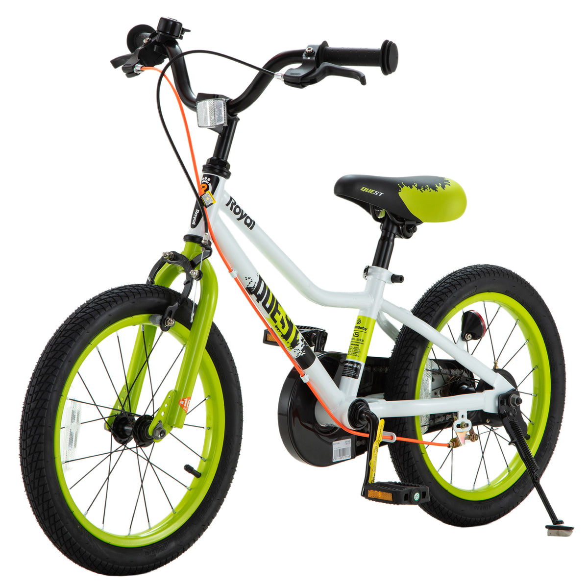 RoyalBaby Quest Outdoor Kid's Bicycle with Kickstand, 16 Inch Wheel, White