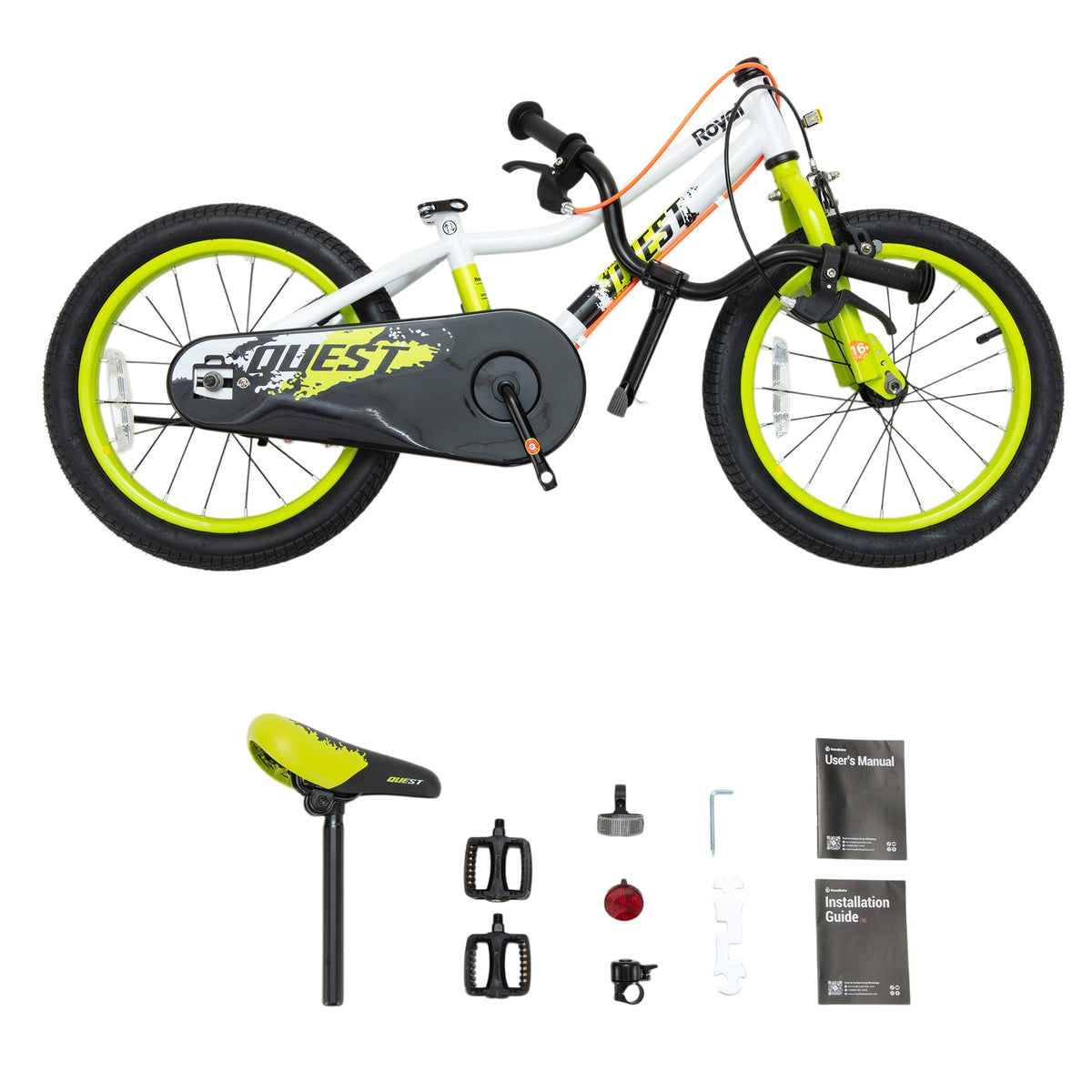 RoyalBaby Quest Outdoor Kid's Bicycle with Kickstand, 16 Inch Wheel, White