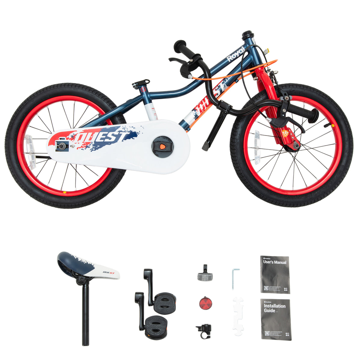 RoyalBaby Quest EZ Outdoor Kid's Bicycle with Kickstand, 16 Inch Wheel, Blue/Red