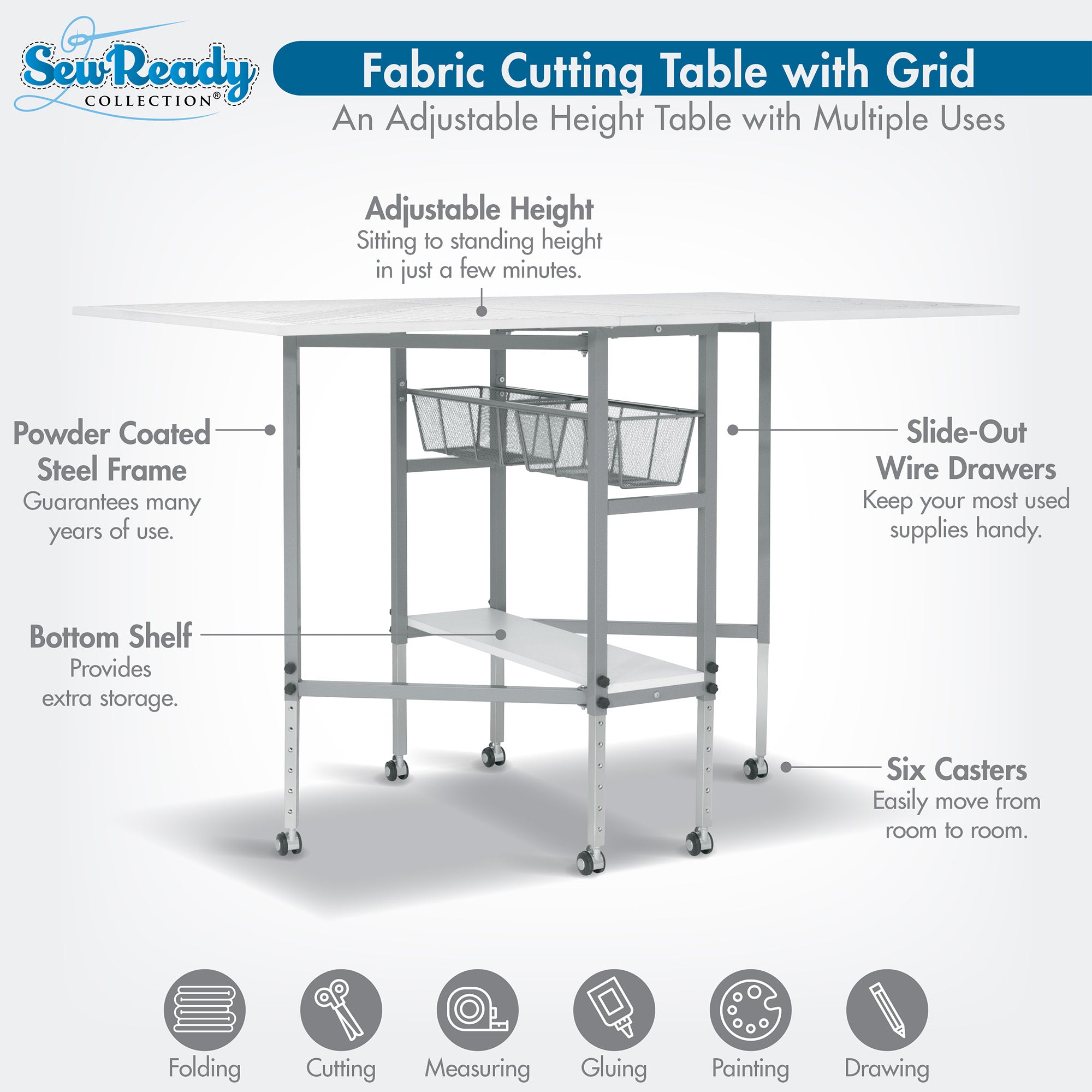Sew Ready Foldable Hobby and Cutting Grid Table with Storage for Arts and Crafts (For Parts)