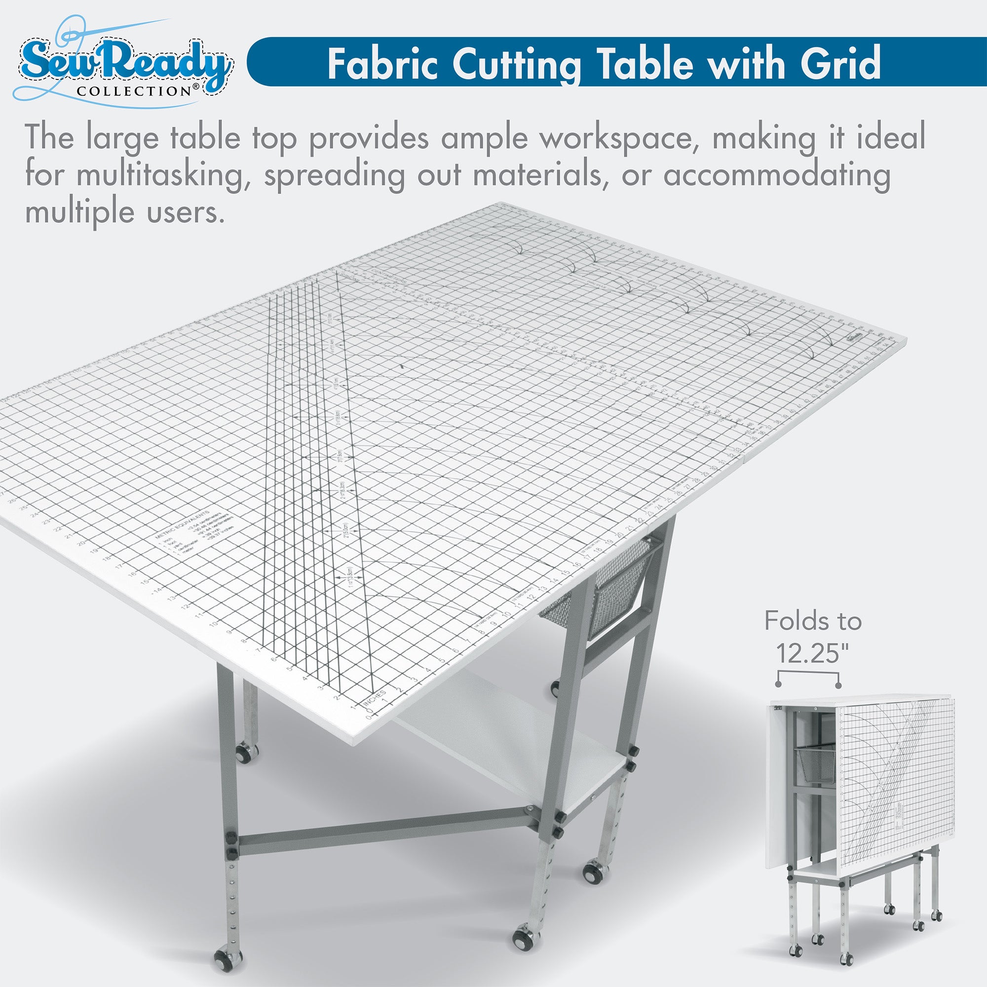 Sew Ready Foldable Hobby and Cutting Grid Table with Storage for Arts and Crafts (For Parts)