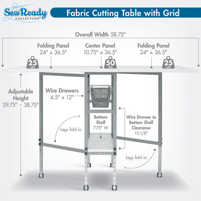 Sew Ready Foldable Hobby and Cutting Grid Table with Storage for Arts and Crafts (For Parts)