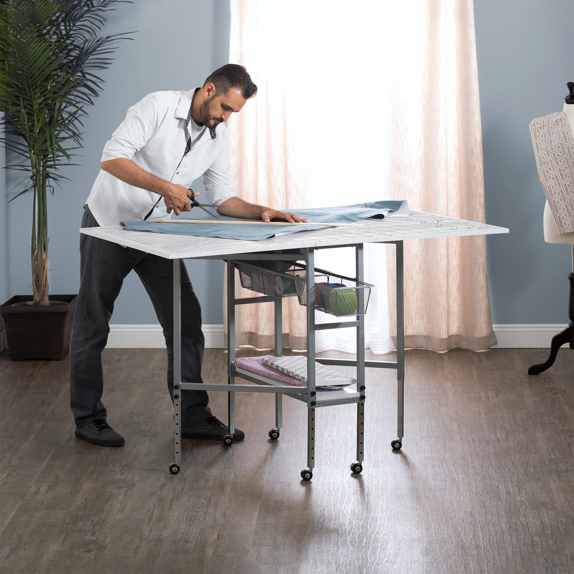 Sew Ready Foldable Hobby and Cutting Grid Table with Storage for Arts and Crafts (For Parts)