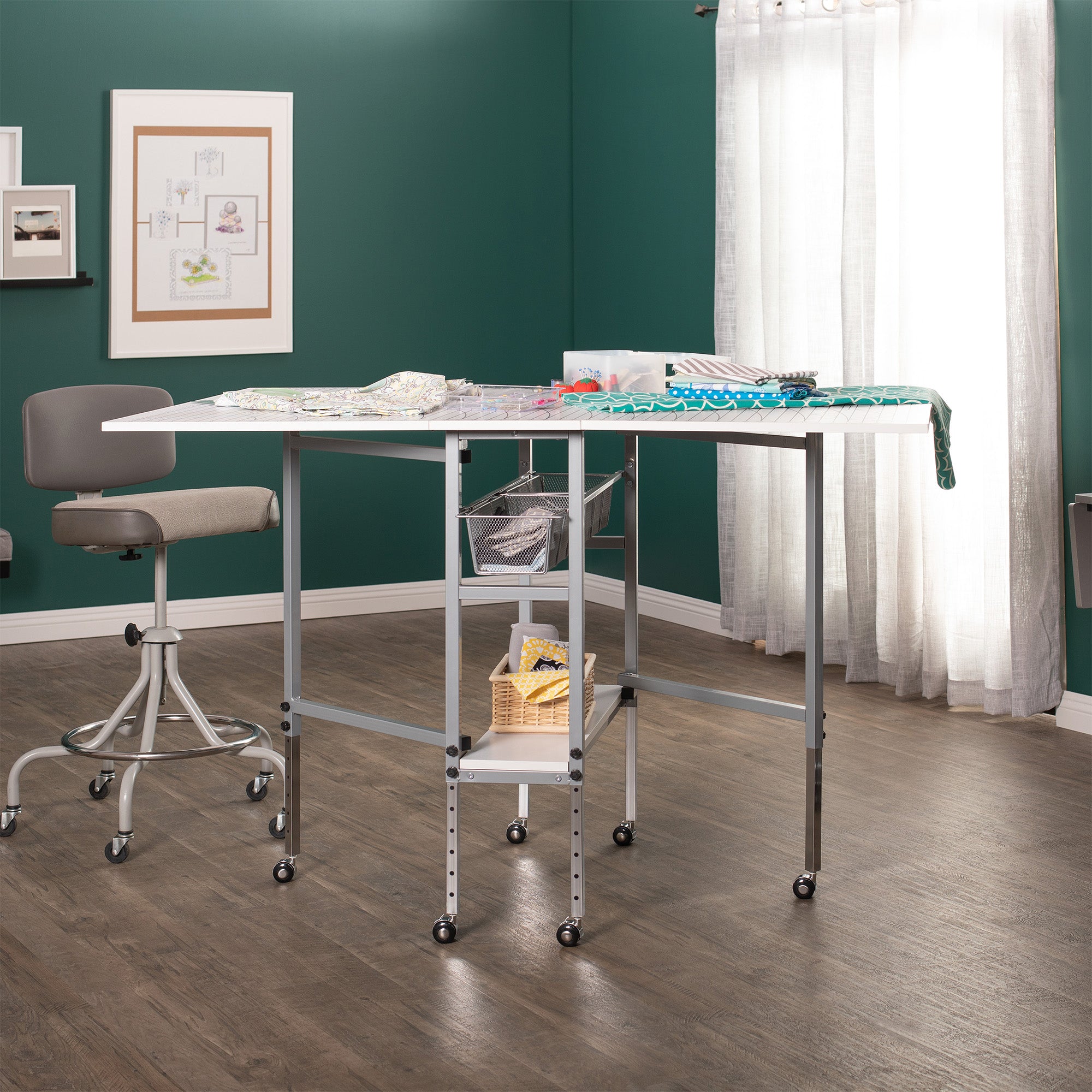 Sew Ready Foldable Hobby and Cutting Grid Table with Storage for Arts and Crafts (For Parts)