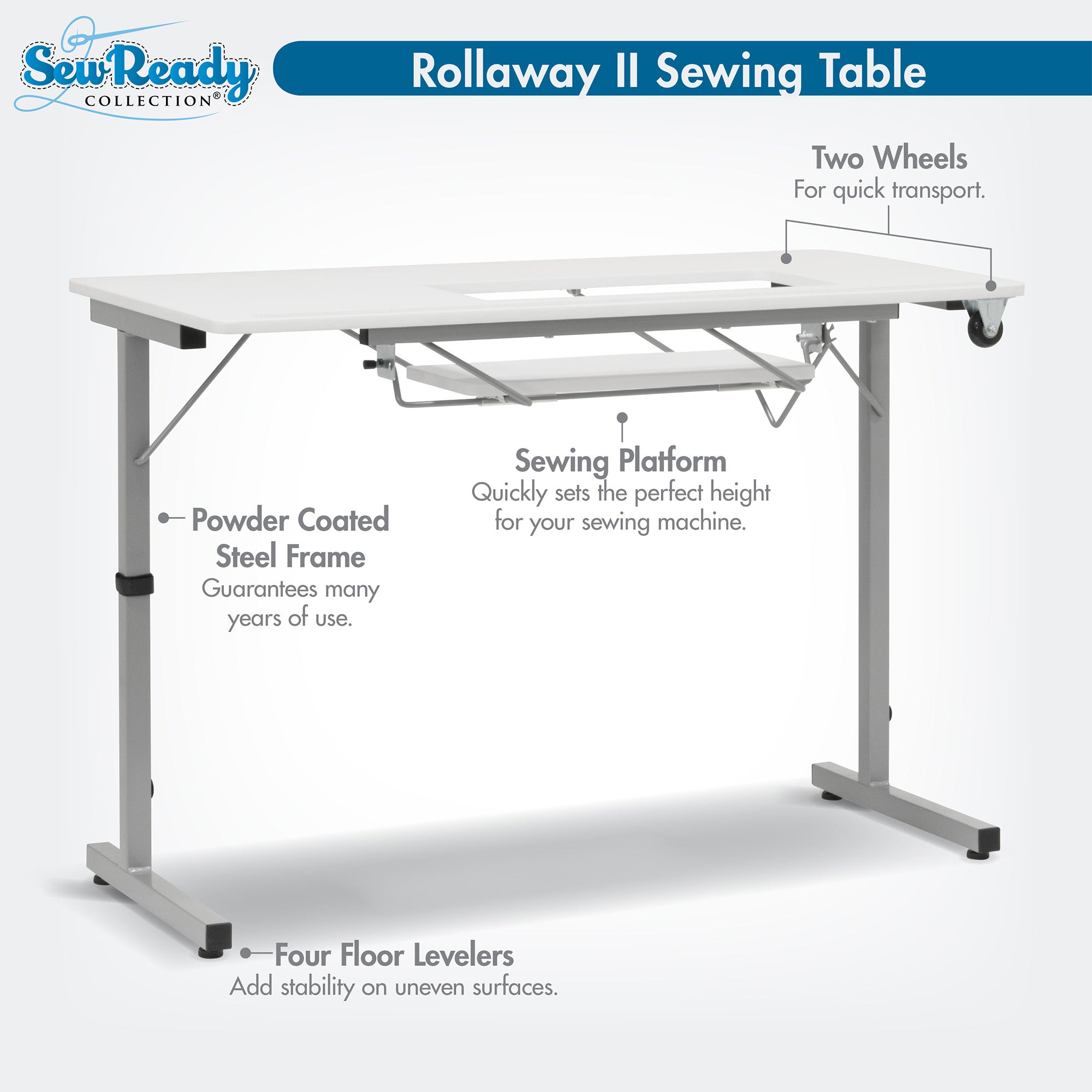 Sew Ready Portable Sewing Table with Foldable and Rollaway Design, (Open Box)