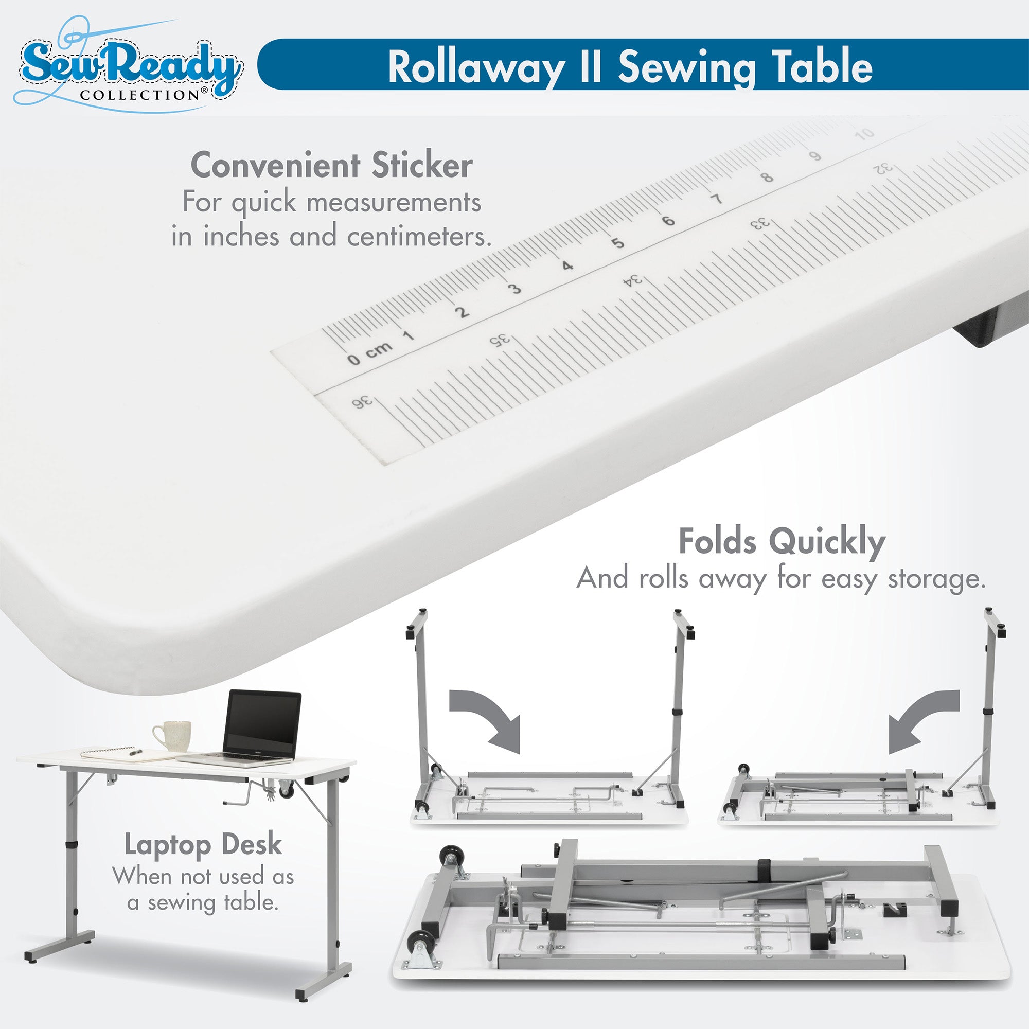 Sew Ready Portable Sewing Table with Foldable and Rollaway Design, (Open Box)