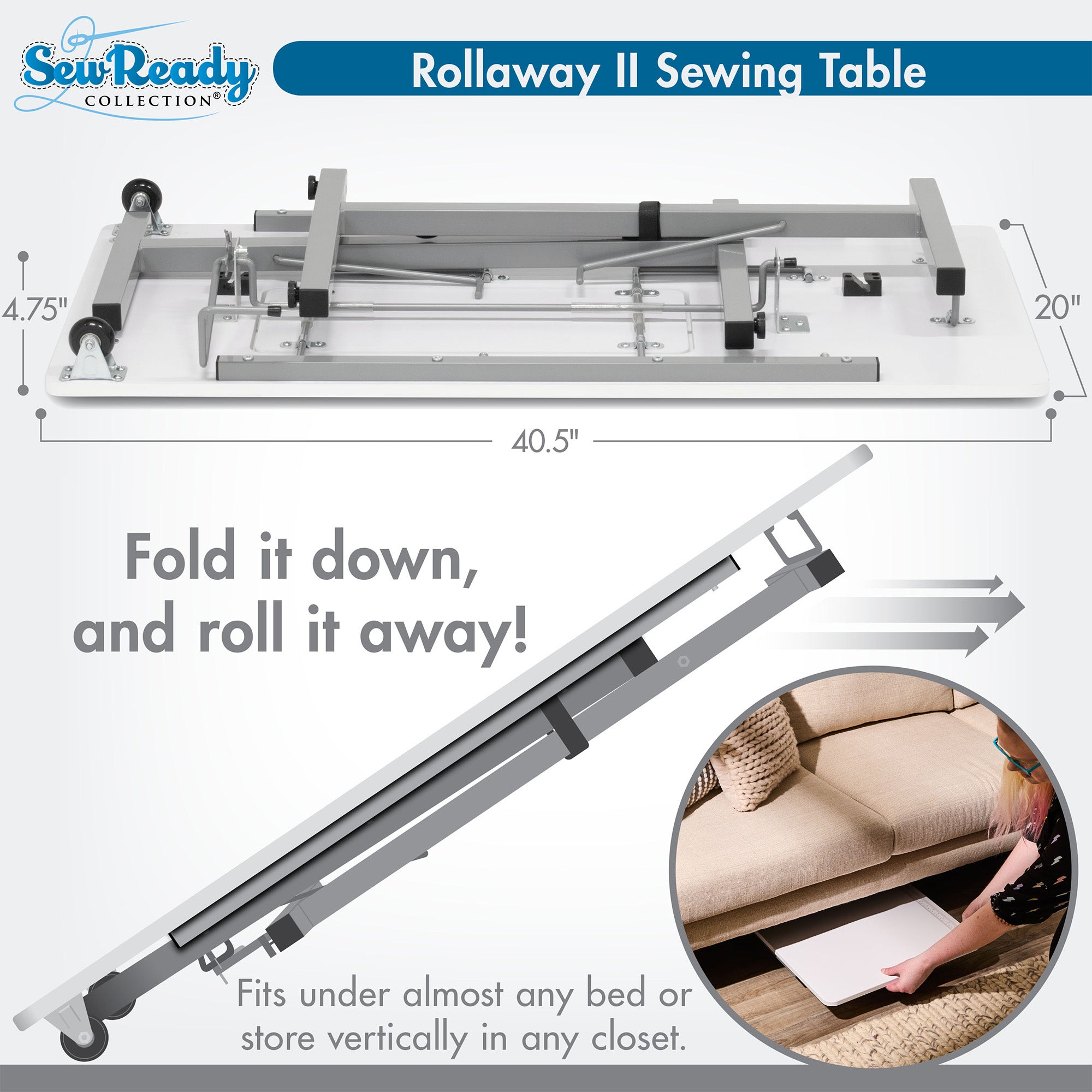 Sew Ready Portable Sewing Table with Foldable and Rollaway Design, (Open Box)