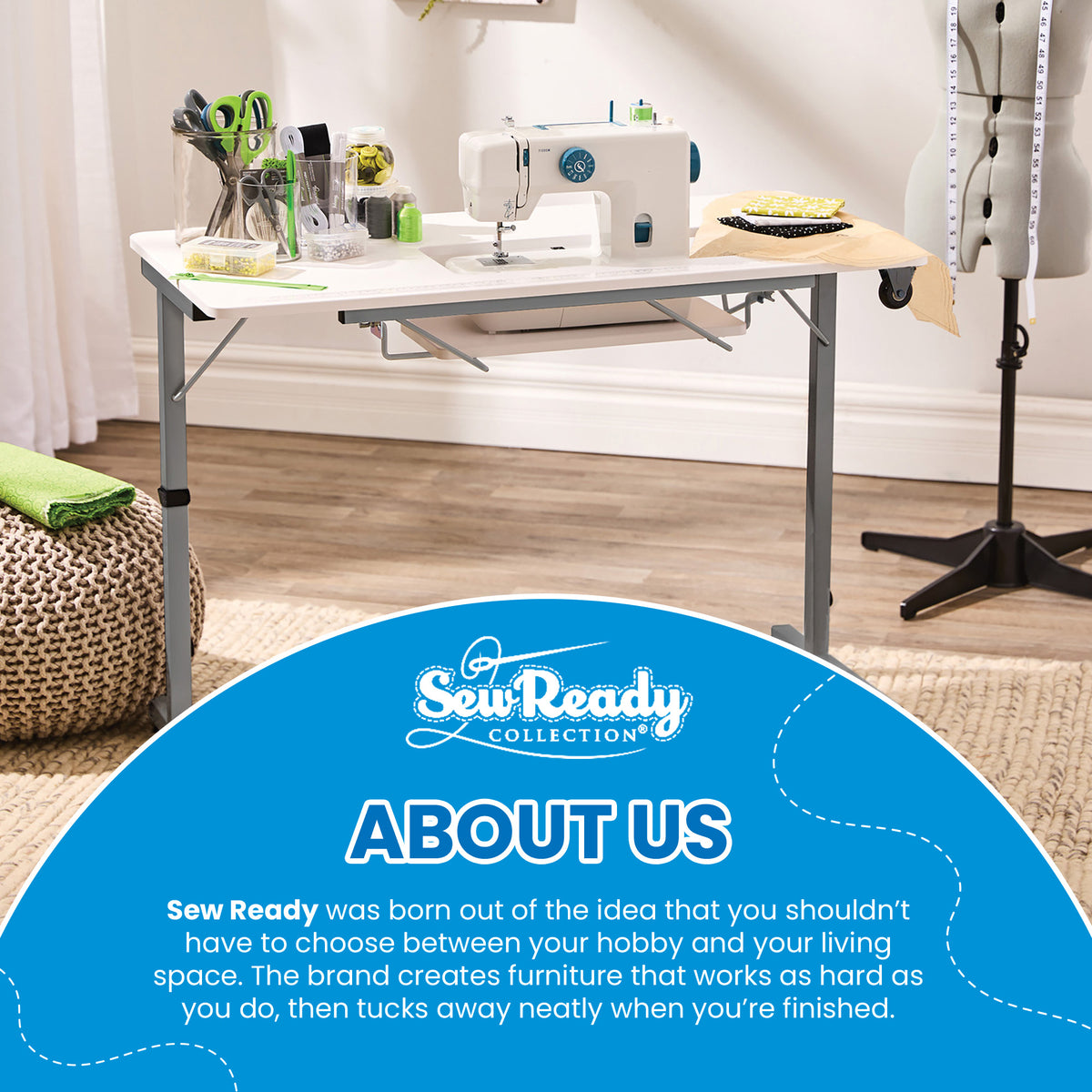 Sew Ready Portable Sewing Table with Foldable and Rollaway Design, Silver/White (Used) - VMInnovations