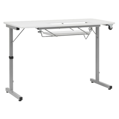 Sew Ready Portable Sewing Table with Foldable and Rollaway Design, Silver/White (Used)
