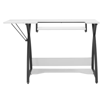 Sew Ready Comet Plus Hobby and Sewing Table with Side & Lower Shelf, Black/White - VMInnovations