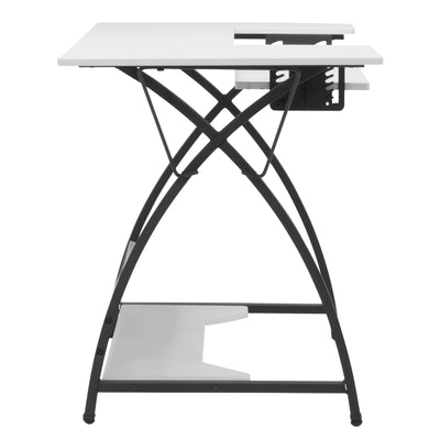 Sew Ready Comet Plus Hobby and Sewing Table with Side & Lower Shelf, Black/White - VMInnovations