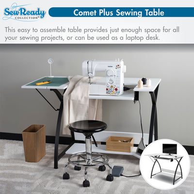 Sew Ready Comet Plus Hobby and Sewing Table with Side & Lower Shelf, Black/White - VMInnovations