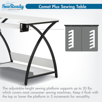 Sew Ready Comet Plus Hobby and Sewing Table with Side & Lower Shelf, Black/White - VMInnovations